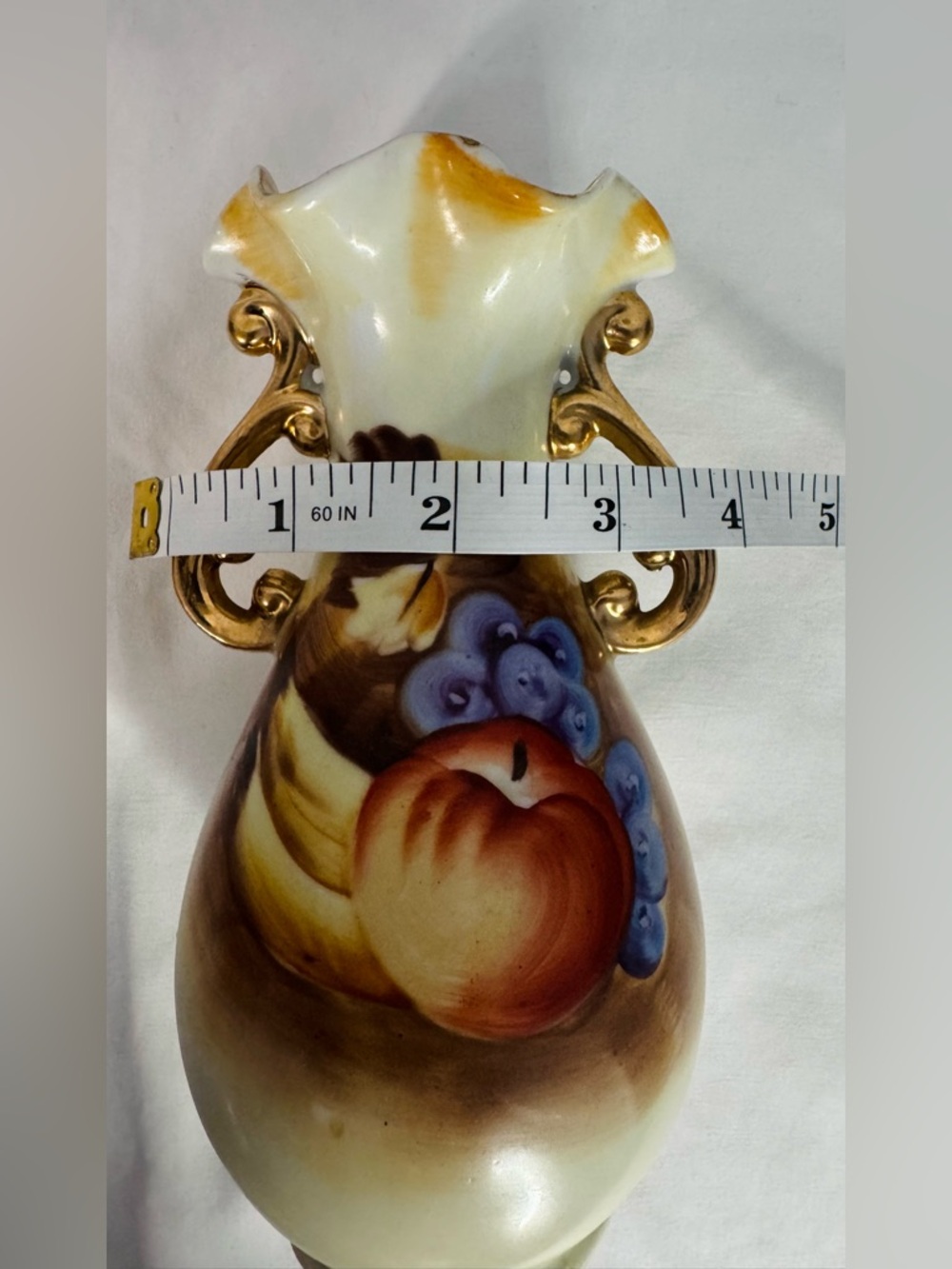 Vintage Lefton China Hand Painted Fruit Plates Set + Vase Japan Gold Trim E2350 - Picture 10 of 10